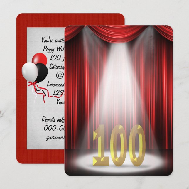 100th Birthday Party in spotlight Invitation (Front/Back)