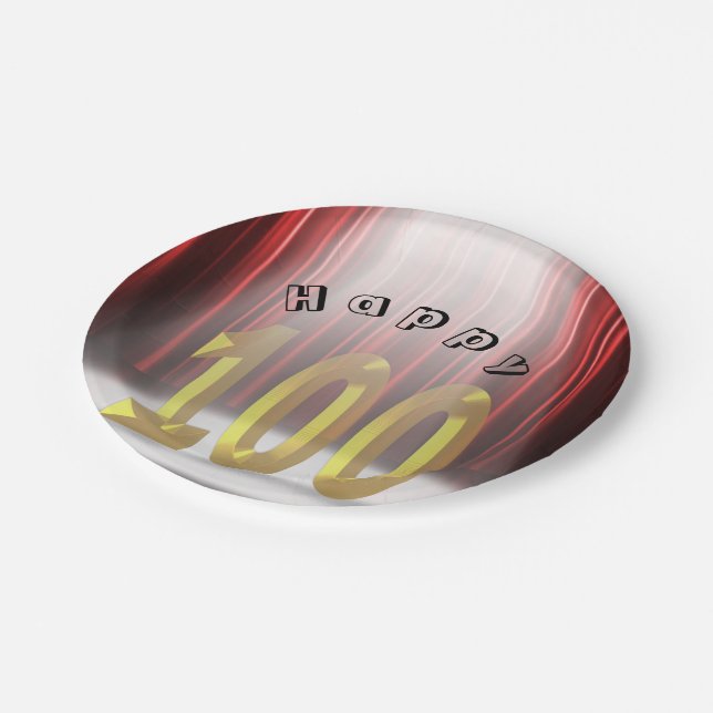 100th birthday party in spotlight paper plates (Angled)