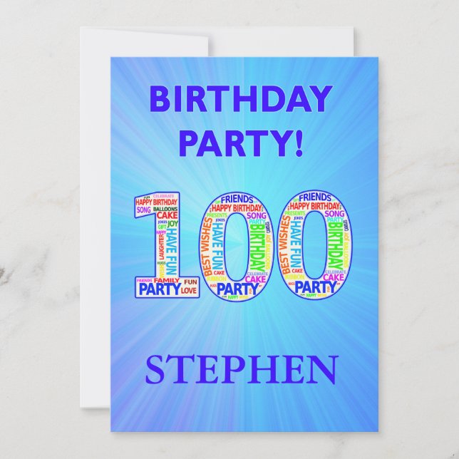 100th Birthday Party Invitation Add a Name (Front)