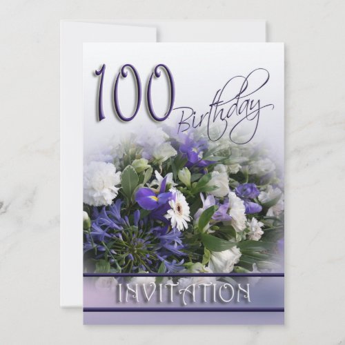 100th Birthday Party Invitation - Blue Bouquet