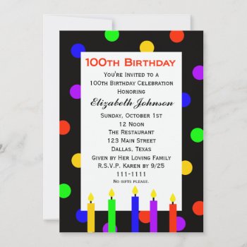 100th Birthday Party Invitation Candles & Dots by henishouseofpaper at Zazzle