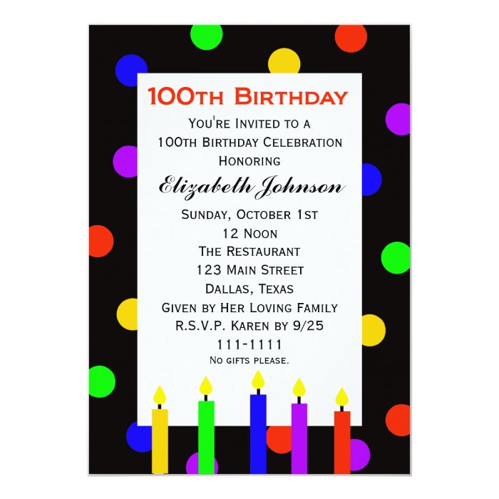 100th Birthday Party Invitation Candles & Dots | Zazzle