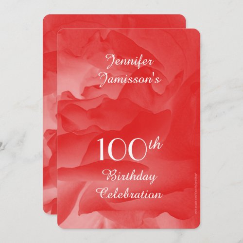 100th Birthday Party Invitation Coral Pink Rose Invitation