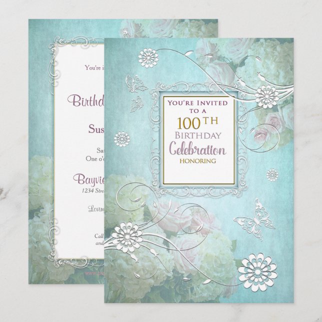 100th Birthday Party Invitation, Elegant Pastels Invitation (Front/Back)