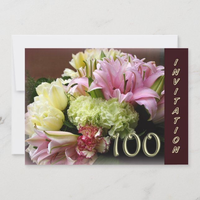 100th Birthday Party Invitation - Flower Bouquet (Front)