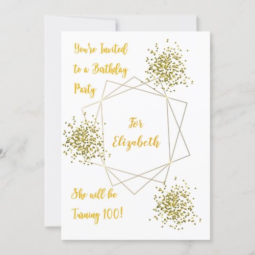 100th Birthday Party Invitation Gold  White