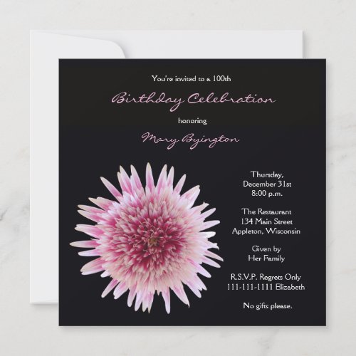 100th Birthday Party Invitation - Gorgeous Gerbera