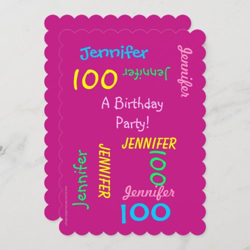 100th Birthday Party Invitation Hot Pink Customize