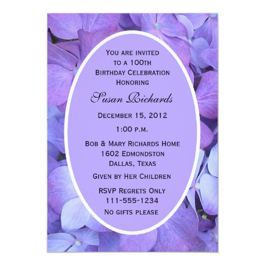 100th birthday party invitation hydrangeas zazzle com 100th birthday invitation wording