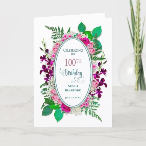 100th Birthday Party Invitation Oval with Flowers Card