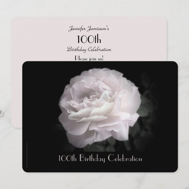 100th Birthday Party Invitation Pale Pink Rose (Front/Back)