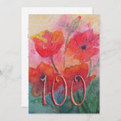 100th Birthday Party Invitation - Red Poppies (Front/Back)