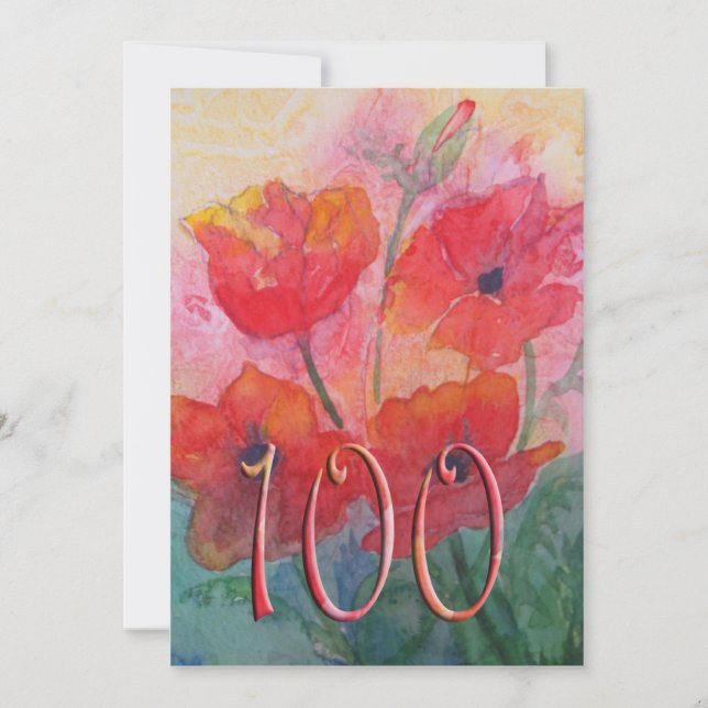 100th Birthday Party Invitation - Red Poppies (Front)