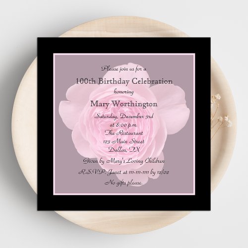 100th Birthday Party Invitation - Rose for 100th