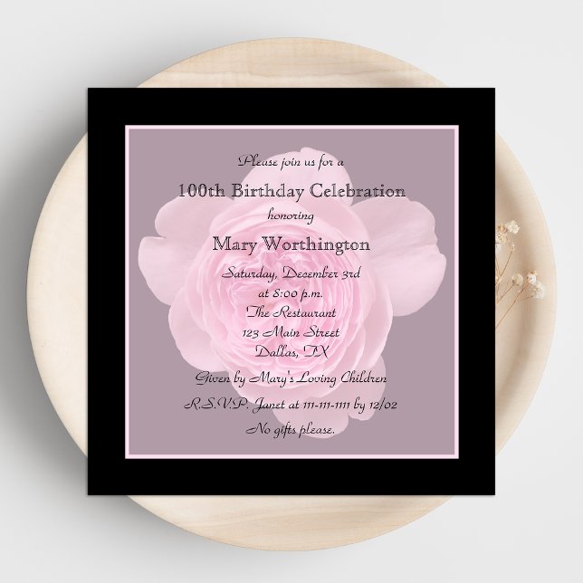 100th Birthday Party Invitation Rose for 100th (Creator Uploaded)