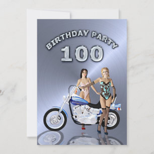 100th Birthday party Invitation with a motorbike