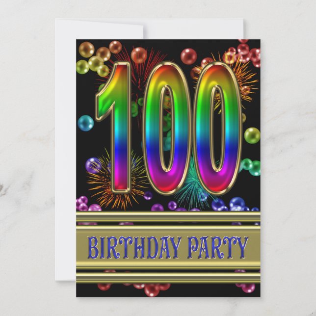 100th Birthday party Invitation with bubbles (Front)