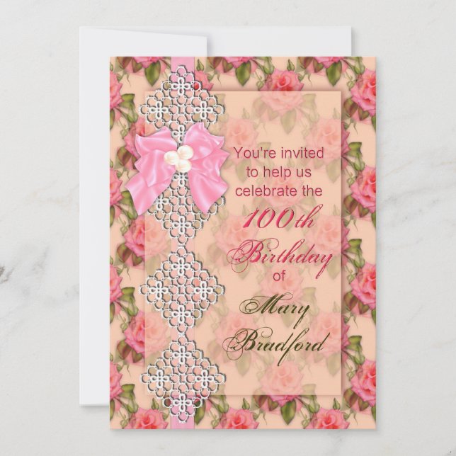 100th Birthday Party Invitations (Female) Vintage (Front)