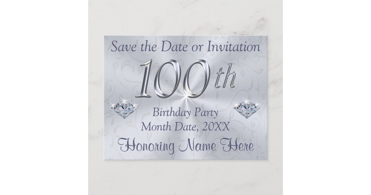 100th Birthday Party Invitations Or Save The Date Zazzle Com
