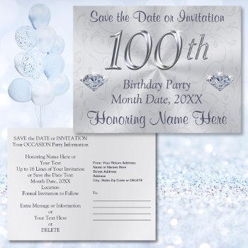 100th Birthday Party Invitations Or Save The Date by LittleLindaPinda at Zazzle