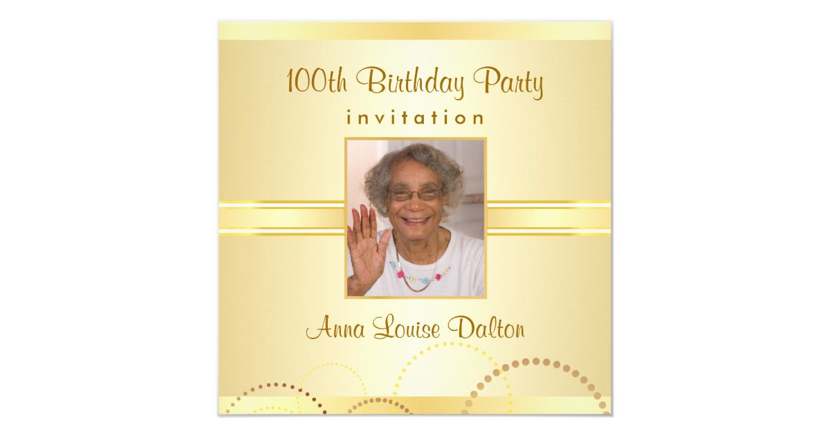 100th Birthday Party Invitations - Photo Optional | Zazzle.com