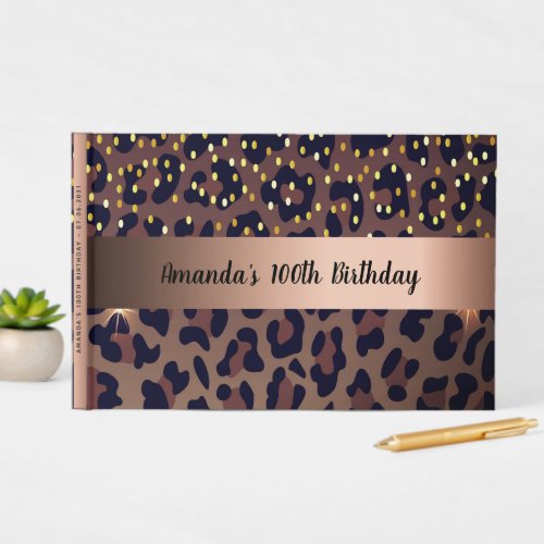 100th Birthday Party leopard pattern Guest Book