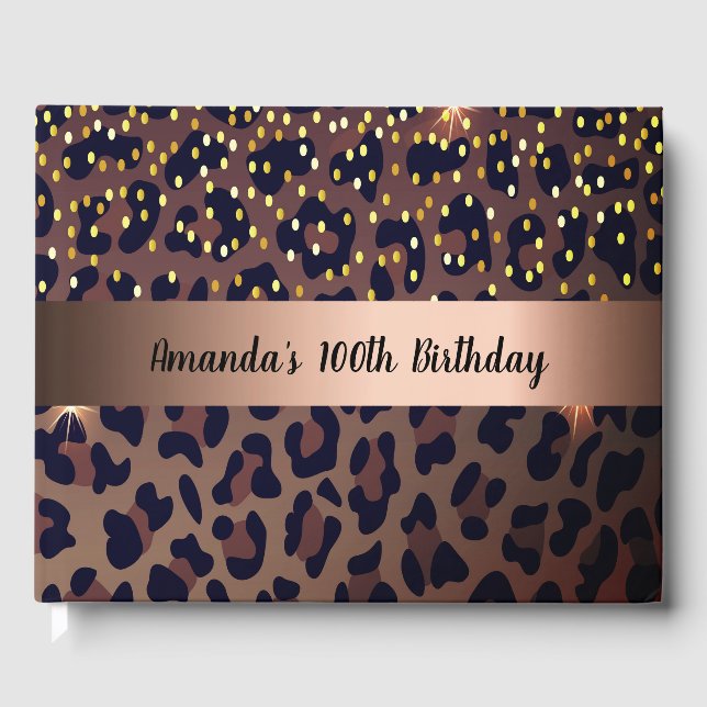 100th Birthday Party leopard print Guest Book (Front)