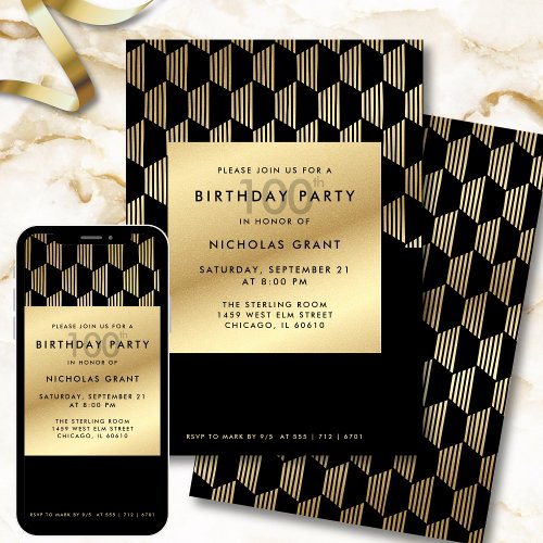 100th Birthday Party Modern Black and Gold Foil