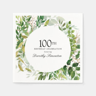 100th Birthday Party Modern Green Botanical Napkins
