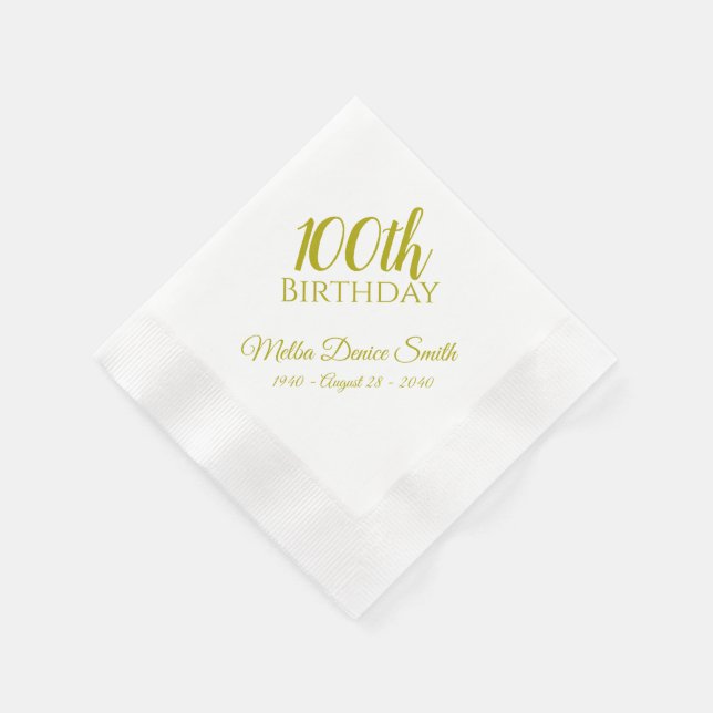 100th Birthday Party Napkins Personalized (Corner)