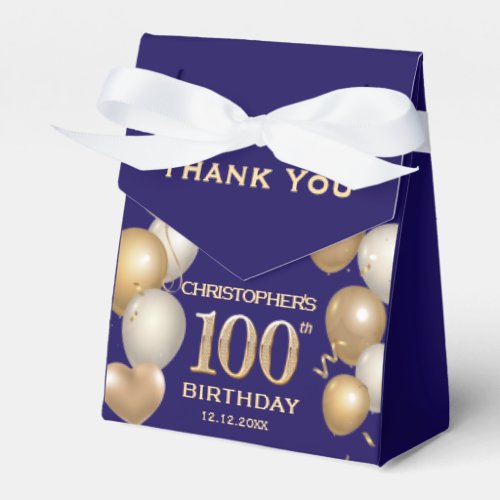 100th Birthday Party Navy Blue and Gold Balloons Favor Boxes