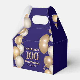 100th Birthday Party Navy Blue and Gold Balloons Favor Boxes