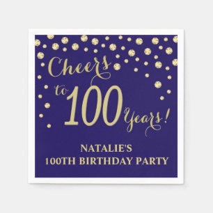 100th Birthday Party Navy Blue and Gold Diamond Napkins