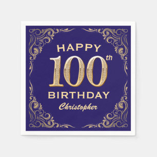 100th Birthday Party Navy Blue and Gold Glitter Napkins