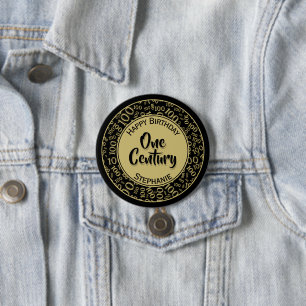100th Birthday Party Number Pattern Gold and Black Button