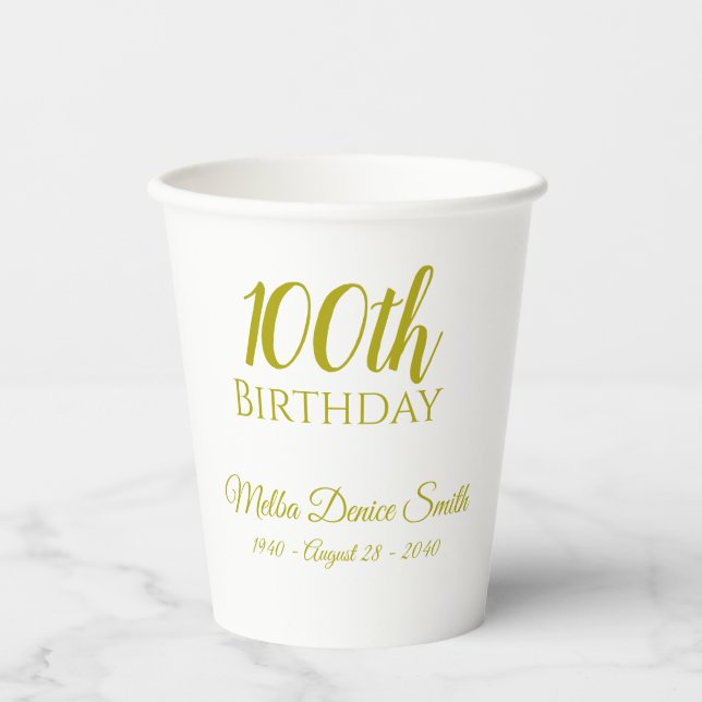 100th Birthday Party Paper Cups Personalized (Front)