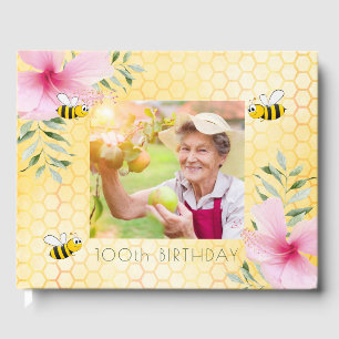 100th birthday party photo bees honeycomb pink guest book