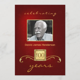 100th Birthday Party Photo Invitations - Red