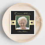 100th Birthday Party Photo On Black Paper Paper Napkins at Zazzle