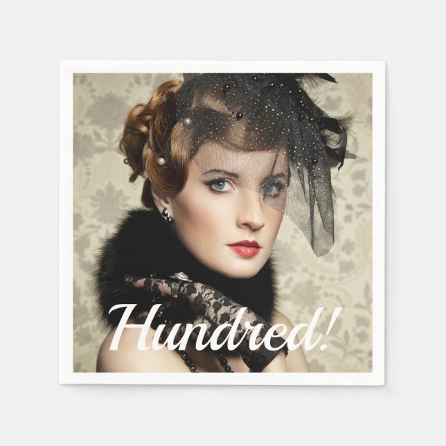 100th birthday party photo script woman napkins (Front)