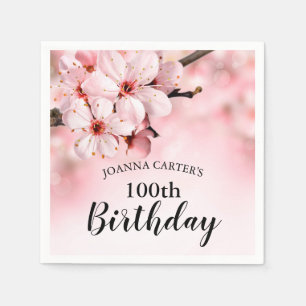100th Birthday Party Pink Blossom Flowers Napkins