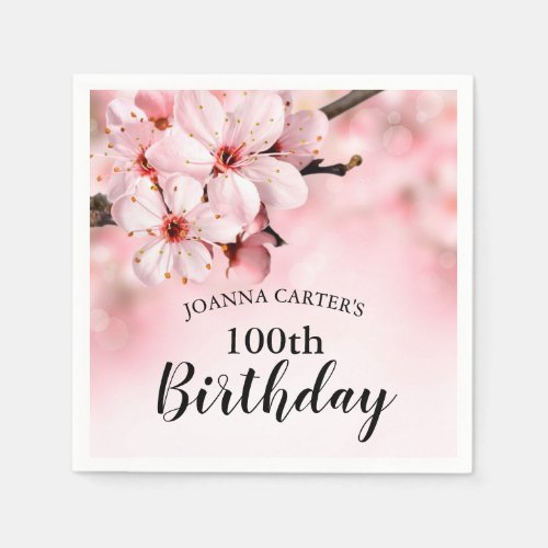 100th Birthday Party  Pink Blossom Flowers Napkins