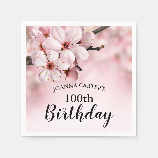 100th Birthday Party | Pink Blossom Flowers Napkins (Front)