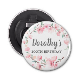 100th Birthday Party Pink Cherry Blossom Floral Bottle Opener