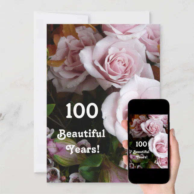 100th Birthday Party Pink Rose Bouquet Invitation Zazzle