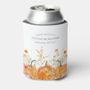 100th Birthday Party Pumpkin Wildflower Custom Can Cooler