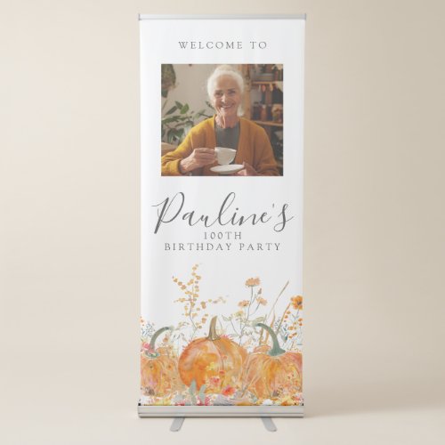 100th Birthday Party Pumpkin Wildflower Photo Retractable Banner