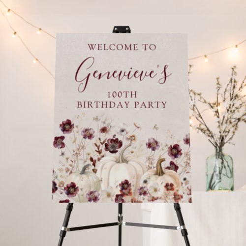 100th Birthday Party Pumpkin Wildflower Welcome  Foam Board