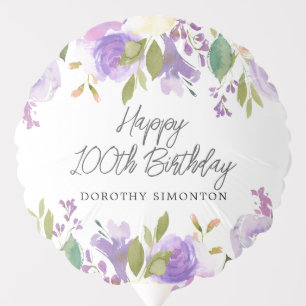 100th Birthday Party Purple Rose Floral Custom Balloon