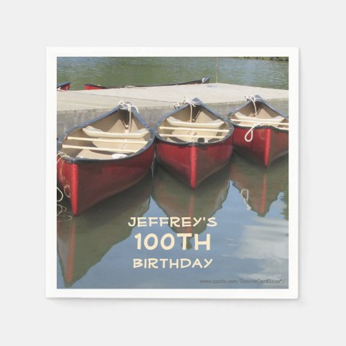 100th Birthday Party Red Canoes Name Paper Napkins